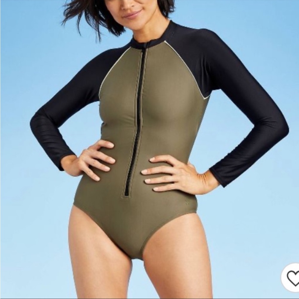 (M)- All in Motion Women's Long Sleeve Mock Neck One Piece Rash Guard